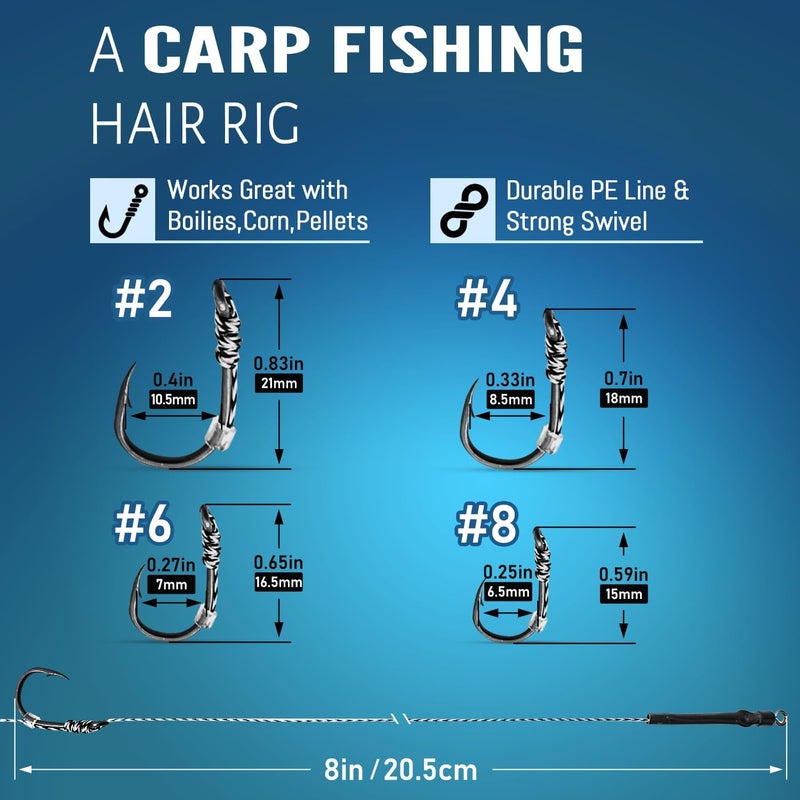 Vipfish 24 Pack Pre-Tied Carp Rigs with Sharp Hooks, Swivel & PE Line – Hook The Big One with Boilies, Pellets & Corn – The Ultimate Carp Fishing Equipment - Image 2